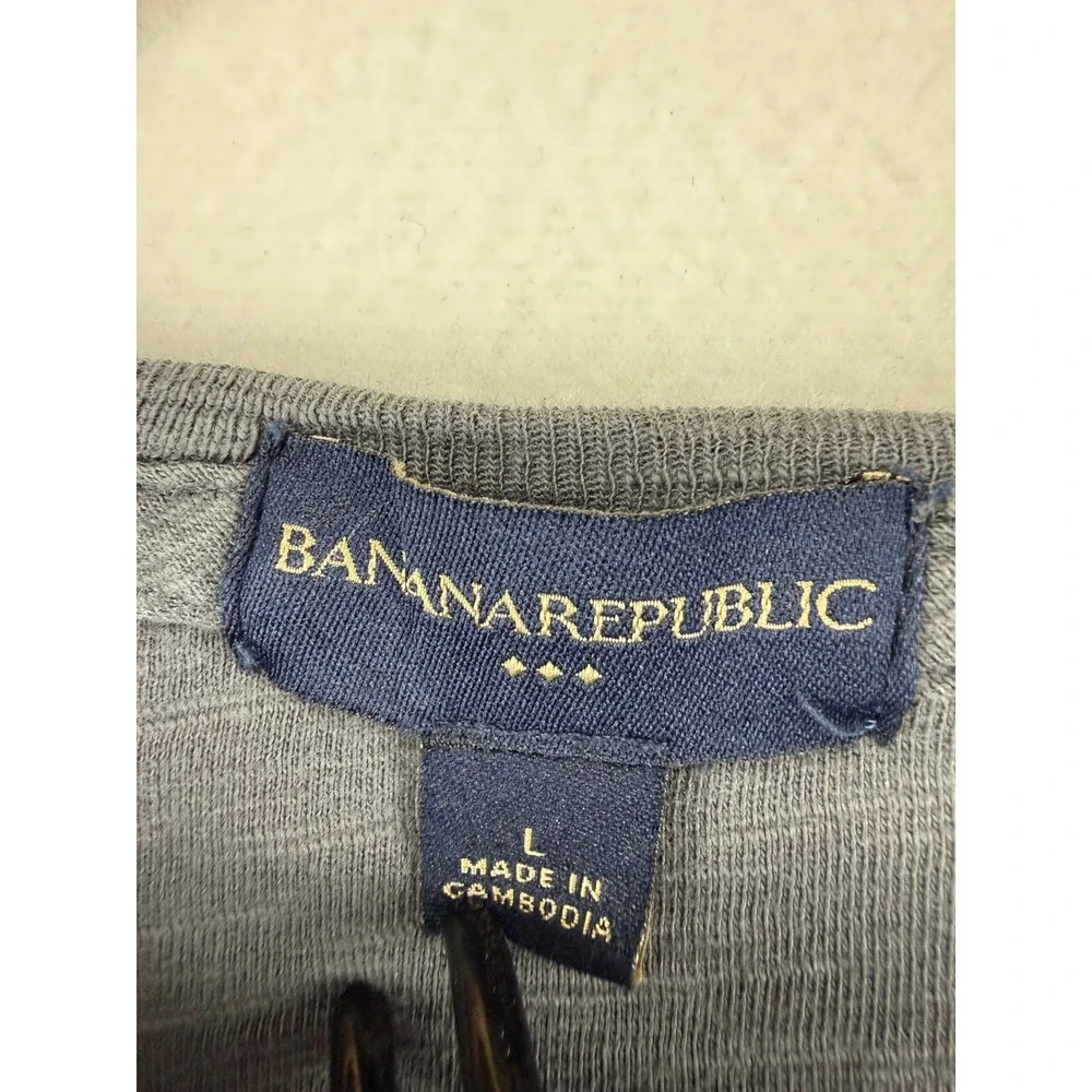 Banana Republic Henley Shirt Mens Large‎ Gray Long Sleeve Slub Knit 2 Pocket Top